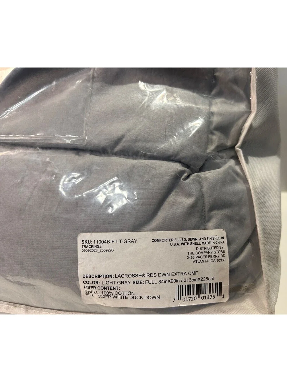 The Company Store LaCrosse RDS Down Extra Warmth Comforter Full Light Gray New